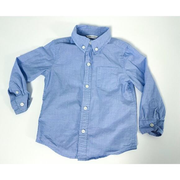 Janie And Jack Baby Boys Button Up Shirt 18-24 Months Blue The Brushed Twill - Picture 1 of 6